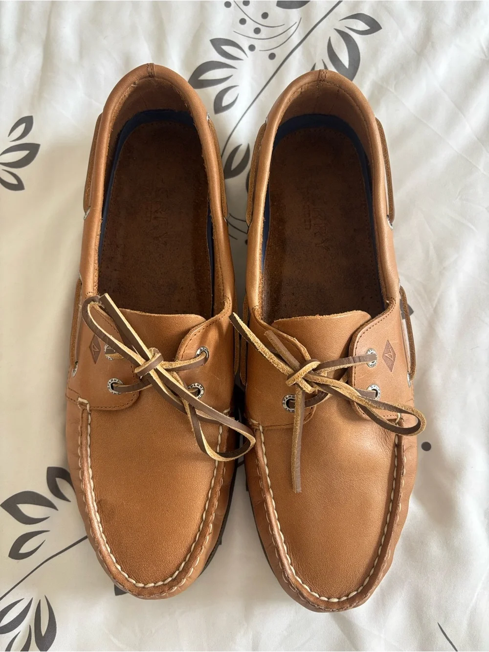 Sperry Tan Leather Moc Toe Boat Shoes